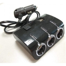 Разветвитель прикуривателя 3x12-24v 2 USB-1.2A с выключателем 5V 1506