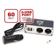 Разветвитель прикуривателя 2x 12-24 v + 2 USB x1000 с провод. AVS